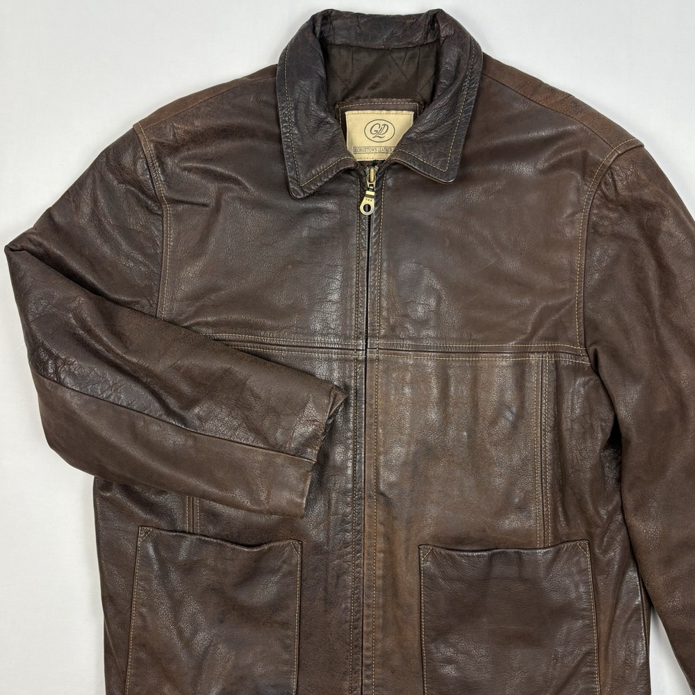 Georgetown Leather Design Distressed Leather Jacket M Brown w/Patch Pockets